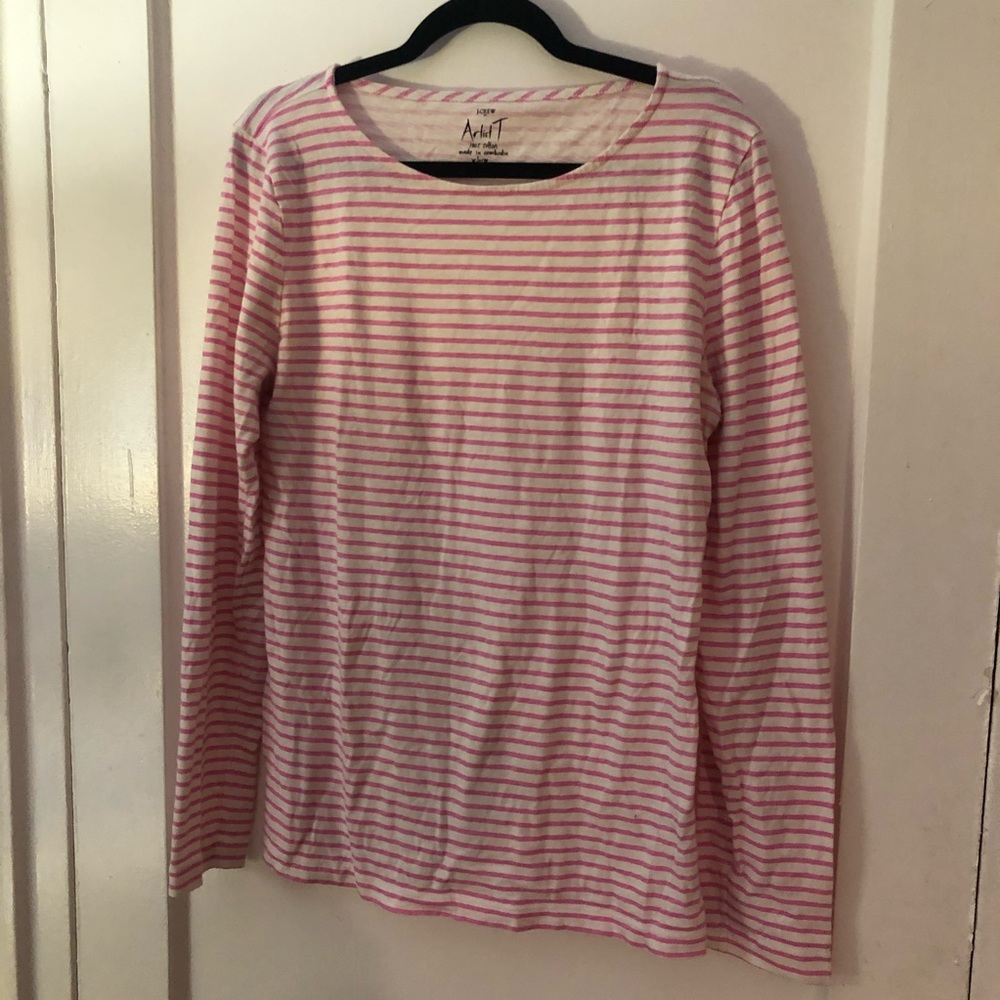 JCrew Striped Pink Artist T Long Sleeve Shirt